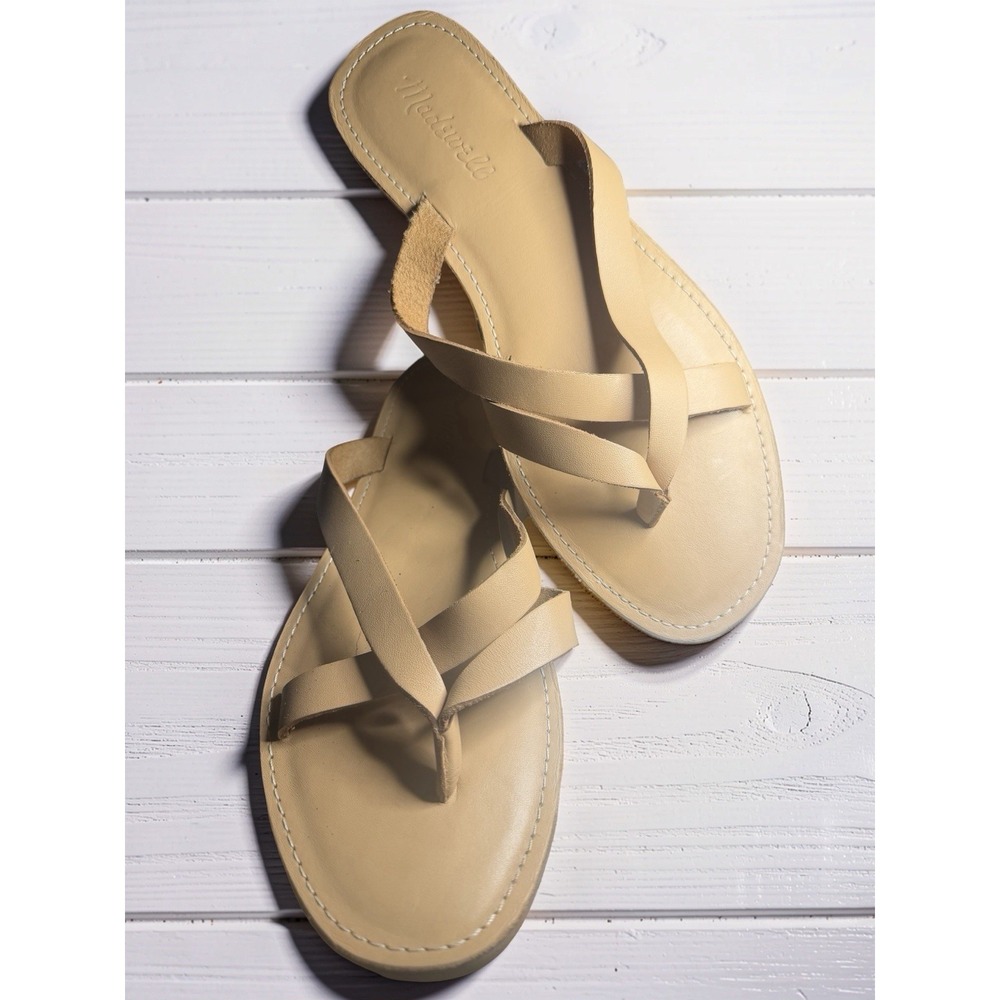 Madewell Womens The Boardwalk Thong Sandal in Leather Desert Camel Size 8 NEW